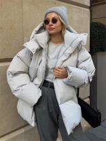 Light Gray Women's Long Sleeve Fashion Hooded Coats Jacket