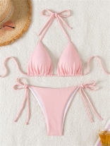 Pink Women's Sexy Lace Up Striped Swimming Bikini Sets
