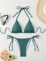 Dark Green Women's Sexy Lace Up Striped Swimming Bikini Sets