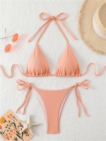 Lotus Pink Women's Sexy Lace Up Striped Swimming Bikini Sets