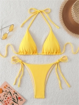 Yellow Pinstripe Women's Sexy Lace Up Striped Swimming Bikini Sets