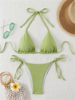 Green Women's Sexy Lace Up Striped Swimming Bikini Sets