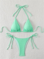 Cyan Women's Sexy Lace Up Striped Swimming Bikini Sets