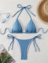 Haze Blue Women's Sexy Lace Up Striped Swimming Bikini Sets