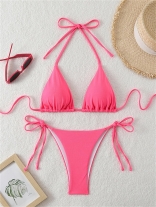 Rose Red Women's Sexy Lace Up Striped Swimming Bikini Sets