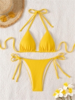Yellow Thick Stripes Women's Sexy Lace Up Striped Swimming Bikini Sets