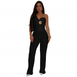 Black One Shoulder Two Pieces Crop Top Bodycon Long Pant Sets