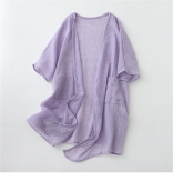 Purple Half Sleeve Cotton Linen Summer Sunscreen Shirt Outerwear Shawl
