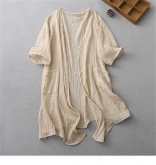 Apricot Half Sleeve Cotton Linen Summer Sunscreen Shirt Outerwear Shawl