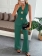 Green Sleeveless Vest Top Two Pieces Casual Simple Long Pant Sets Dress