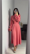 Orange Elegant Women Party Puff Sleeve Belt Formal Long Dress