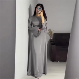 Gray Elegant Women Party Long Sleeve Back Lace Up Formal Long Dress