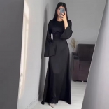 Black Elegant Women Party Long Sleeve Back Lace Up Formal Long Dress