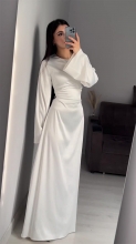 White Elegant Women Party Long Sleeve Back Lace Up Formal Long Dress