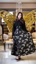 Black Mesh Long Sleeve Elegant Women Fashion Gilding Maxi Dress