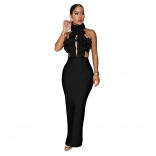Black Sleeveless Deep V Neck 3D Flowers Bodycon Party Evening Dress