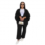 Black Long Sleeve Knitted Cardigan Two Pieces Causal Women Pant Sets