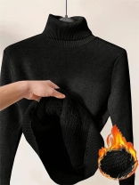 Black Long Sleeve Knitting Sweater Velvet Winter Women Tops