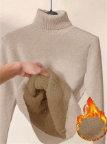 Khaki Long Sleeve Knitting Sweater Velvet Winter Women Tops