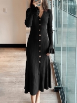 Black Long Sleeve Single Breasted Knitting Evening Formal Dress