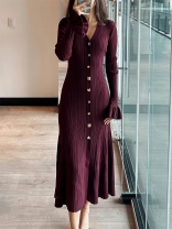 Purple Long Sleeve Single Breasted Knitting Evening Formal Dress