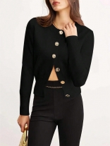 Black Long Sleeve Single Breasted Elegant Casual Knitted Cardigan Fashion Commuter Sweaters