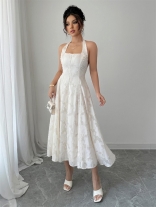 White Straps Square Neck Simply Halter Elegant Women Skirt Prom Dress