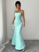 Green Straps Low Cut Lace Bodycon Women Evening Party Prom Long Dress