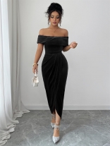 Black Straps V Neck Pleated Backless Casual Vacation Long Dress