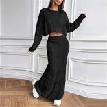 Black Knit Long Sleeve Cardigan Two Pieces Sweaters Long Skirt Dress Sets