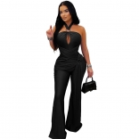 Black Off Shoulder Cut Out Halter Snatched Bodycon Sexy Party Jumpsuit
