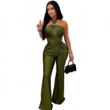 Green Off Shoulder Cut Out Halter Snatched Bodycon Sexy Party Jumpsuit