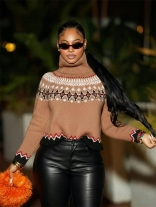 Khaki Long Sleeve Knitted Women Fashion Winter Warm Sweaters