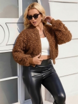 Brown Long Sleeve Trendy Women's Casual Fleeve Jacket