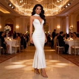 White Off Shoulder Deep V Neck Backless Evening Birthday Party Long Dress