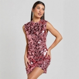 Pink Sequins Sleeveless Evening Bodycon Fashion Sexy Clubwear