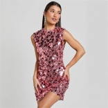 Pink Sequins Sleeveless Party Slim Fit Sexy Mini Dress