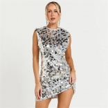 Silver Sequins Sleeveless Party Slim Fit Sexy Mini Dress