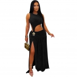 Black Sleeveless Cut Out Solid Sexy Women Party Clubwear Dress