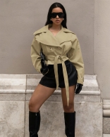 Khaki Long Sleeve Double Breasted Lace Up Fashion Jacket