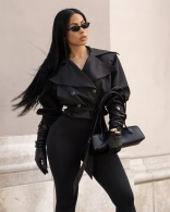 Black Long Sleeve Double Breasted Lace Up Fashion Jacket