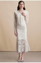 White Lace Embroidered Diamonds Two Pieces Lace Luxury Women Skirt Sets