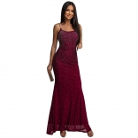 Claret Straps Low Cut Sexy Diamonds Bodycon Evening Formal Maxi Dress