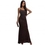 Brown Straps Low Cut Sexy Diamonds Bodycon Evening Formal Maxi Dress