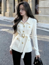 White Knitted Long Sleeve Button Luxury Women Sweater Cardigan Coats