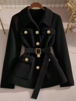 Black Knitted Long Sleeve Button Luxury Women Sweater Cardigan Coats