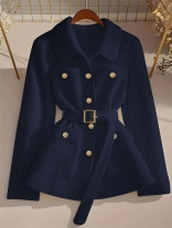 Royal Blue Knitted Long Sleeve Button Luxury Women Sweater Cardigan Coats