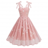 Pink Straps Lace Sling Embroidery Fashion Luxury Women Skirt Dress