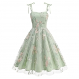 Green Straps Lace Up Lace Strap Embroidery Birthday Luxury Midi Dress