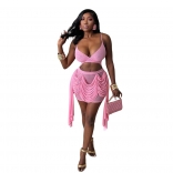 Black Halter Square Neck Sequins Tassels Women Party Mini Dress